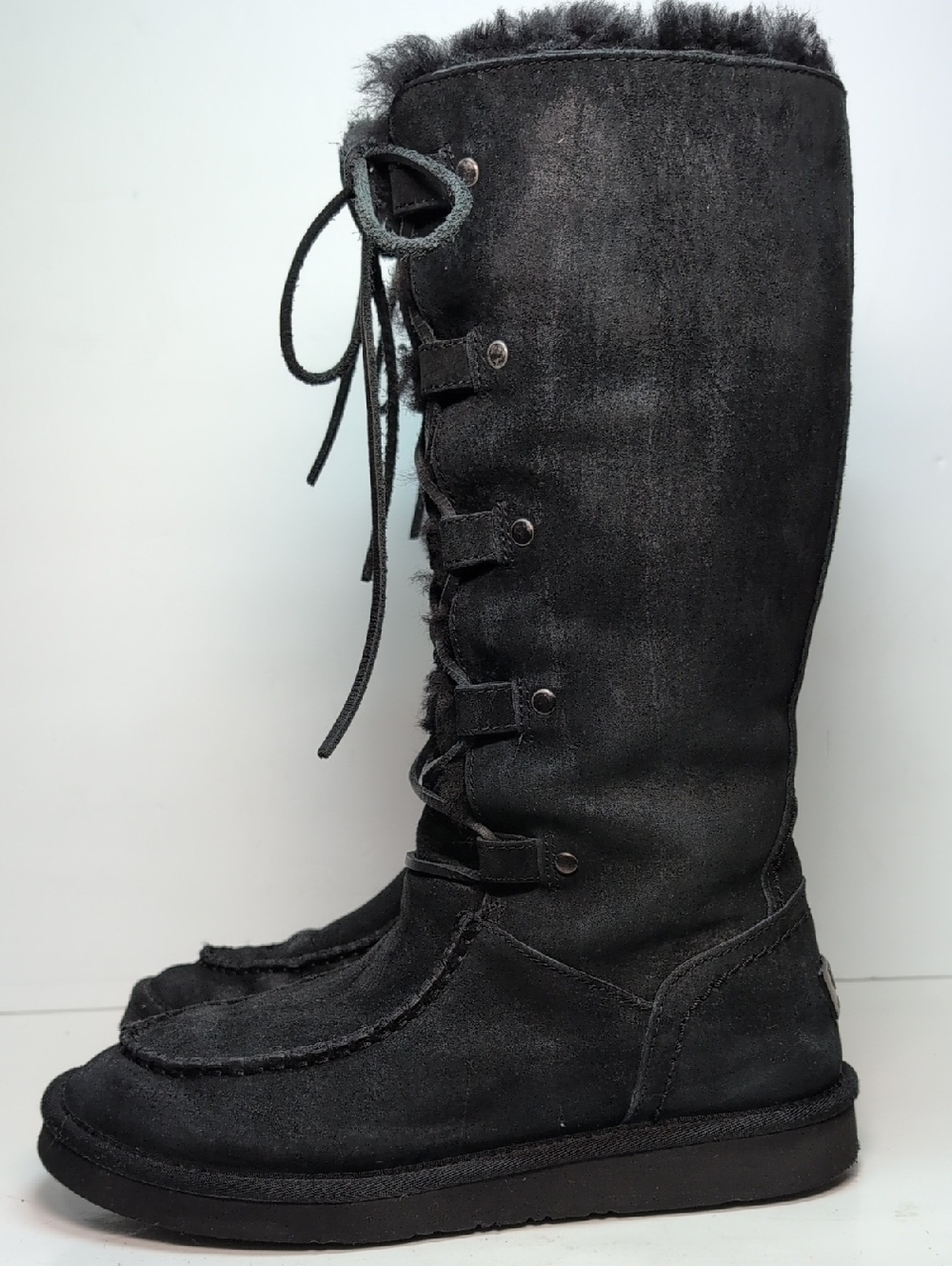 UGG Australian Appalachian lace up tall black suede boots womans size 9 EU 40